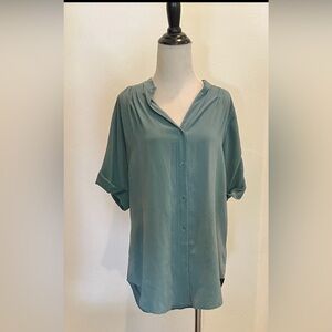 Maeve green silk tunic shirt from anthropology
